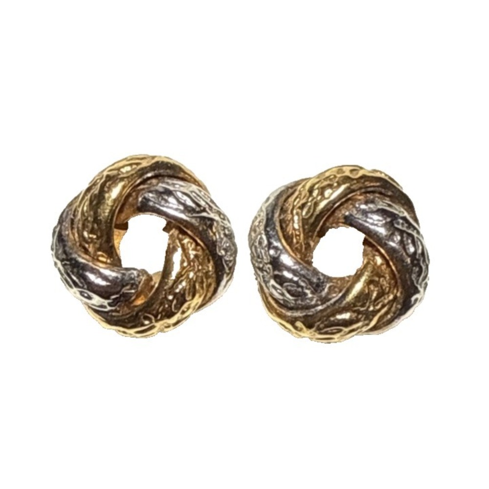 Vintage  Gold Silver tone‎ small Knot stamped SKL Stud Earrings J19-54